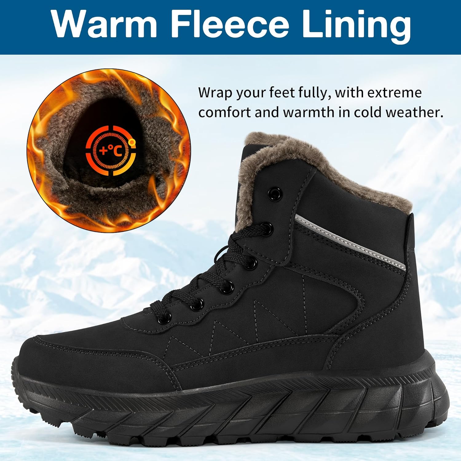 Mens Winter Snow Boots: Insulated Warm Fur Lined Non Slip Outdoor Shoes for Hiking Walking