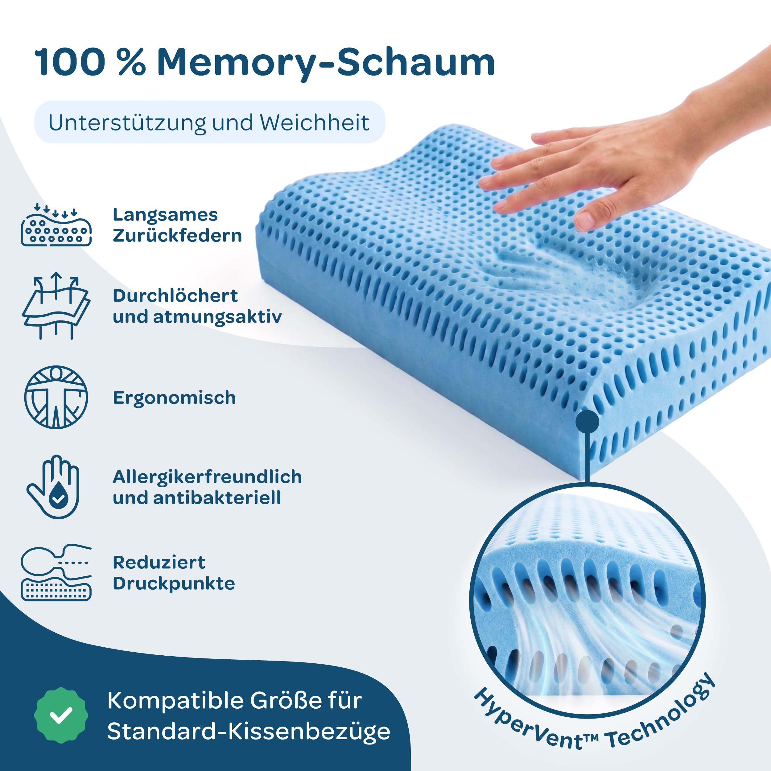 DOLCI SOGNI Nackenkissen mit Wellenform aus Memory Foam Ergonomisches Kopfkissen Doppelhöhe 9/12 cm Kopf- und Nackenunterstützung 100% Made in Italy Tencel-Bezug
