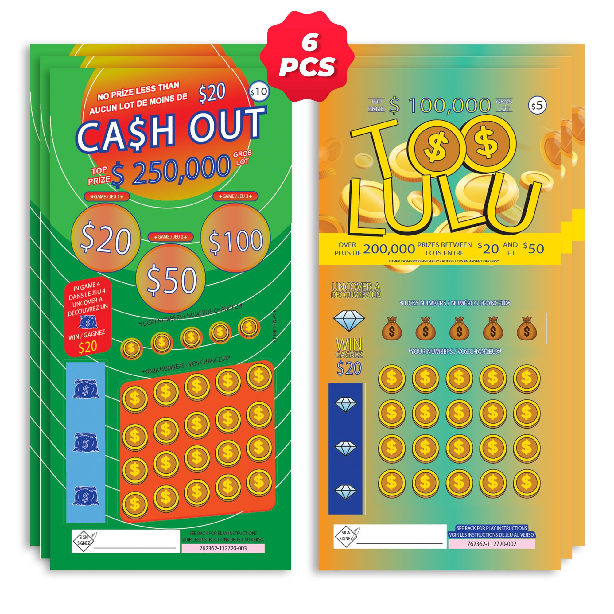 Lot De 6 Faux Tickets à Gratter – Gains Factices De 5 000€ – Blague De Noël, Anniversaire, Soirée – Effet Garanti