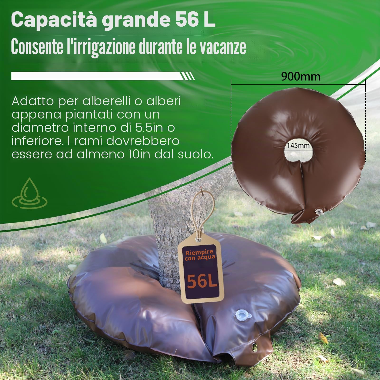 LALAGO 5 Pezzi 56L Sacco per irrigazione, Sistema di Irrigazione Automatica, Anelli di irrigazione PVC resistente ai raggi UV, Dispositivi di Irrigazione per Piante per Alberi da Frutto, Alberelli