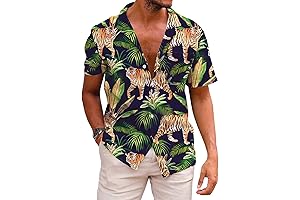 KYKU Men's Casual Button-Down Shirts Hawaiian Shirt Short Sleeve Beach Clothes with Pockets