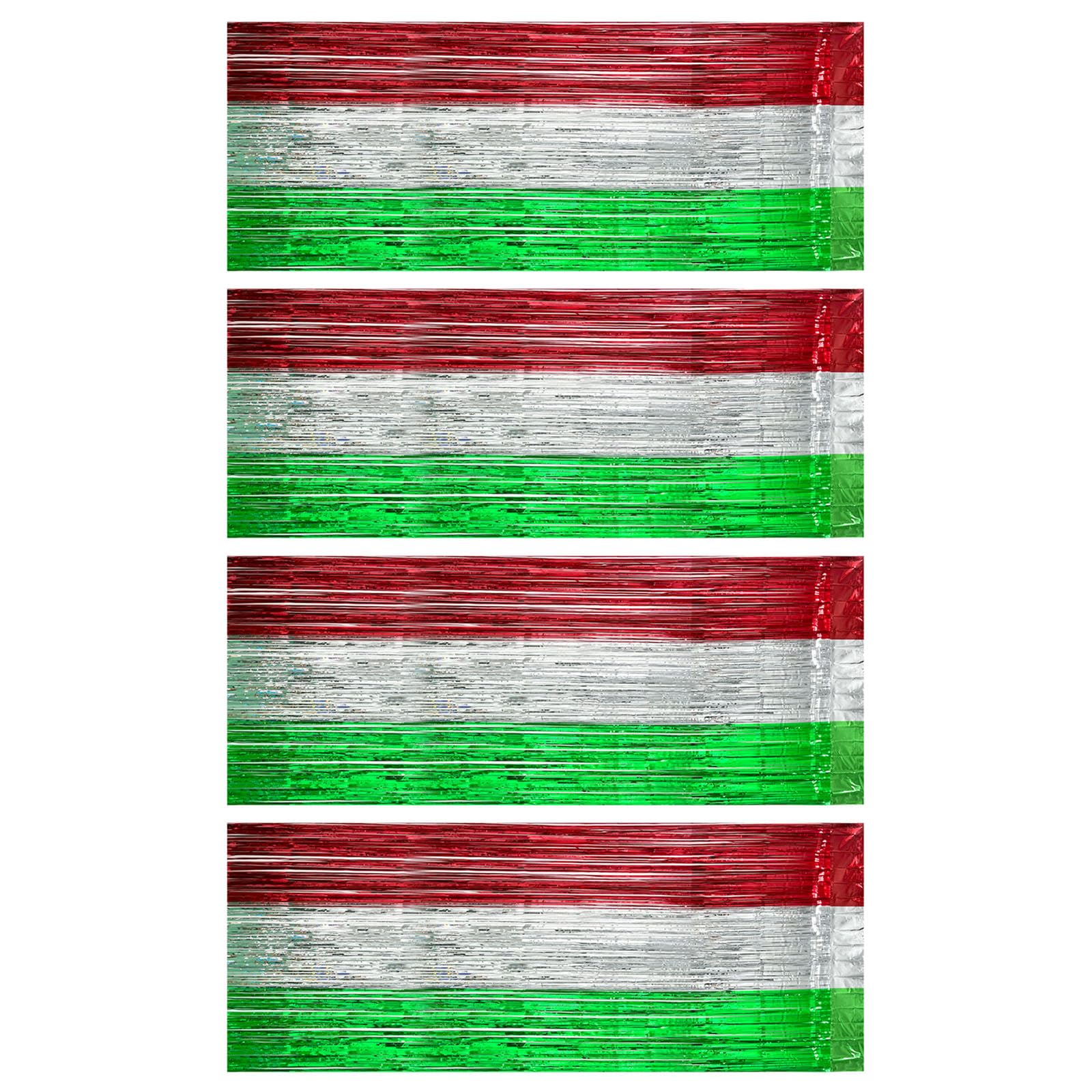 Buxuaaaa 4Pcs Metallic Red Silver Green Tinsel Curtain Multicolor PET Rain Curtains for Kid Birthday Wedding Backdrops Decoration Foil Fringe Curtains