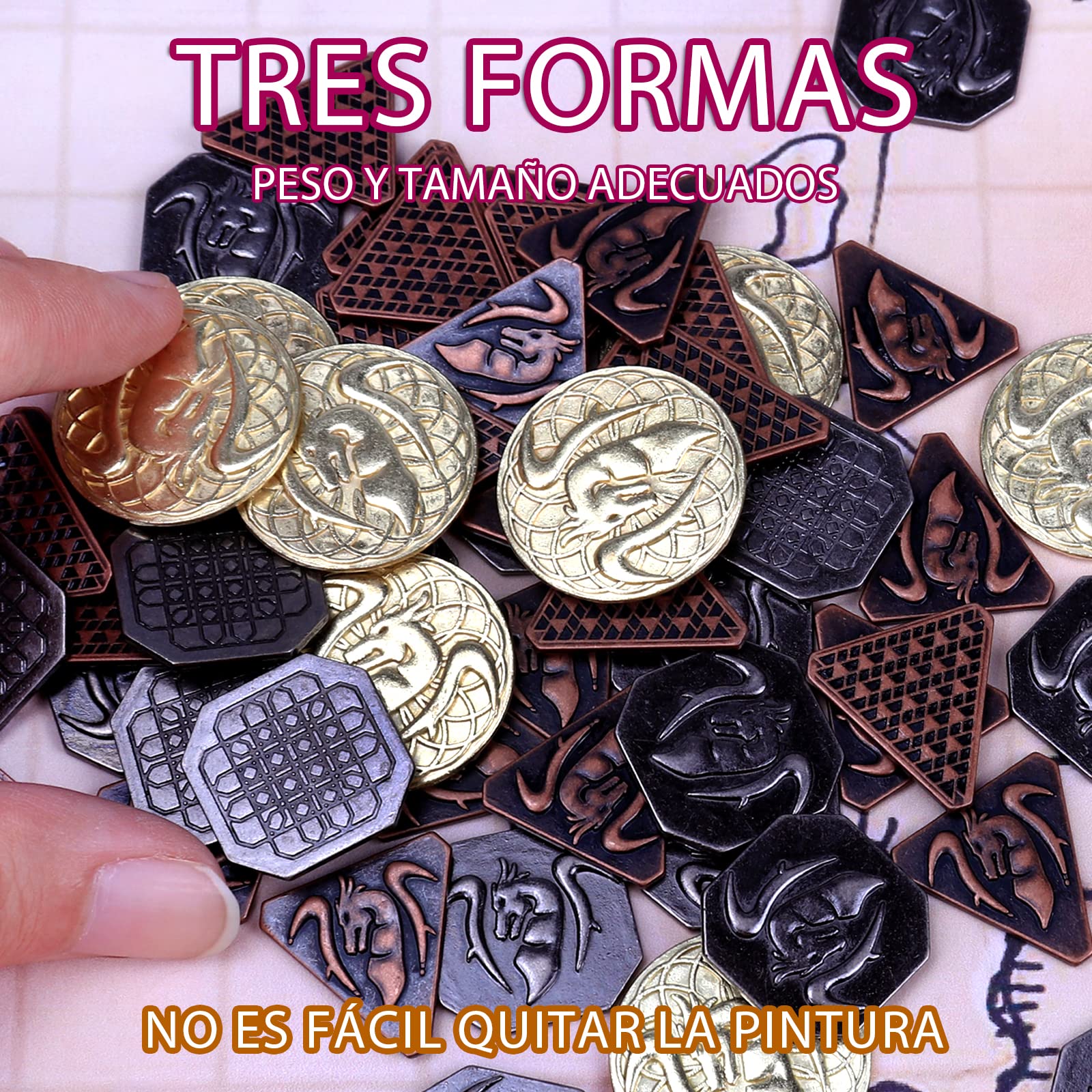 Byhoo 60 Monedas DND con Bolsa de Cuero, Monedas de Oro, Plata y Cobre en Monedas de Metal, de fantasía para Juegos de Mesa, para fichas de Juegos, Monedas de rol de DND