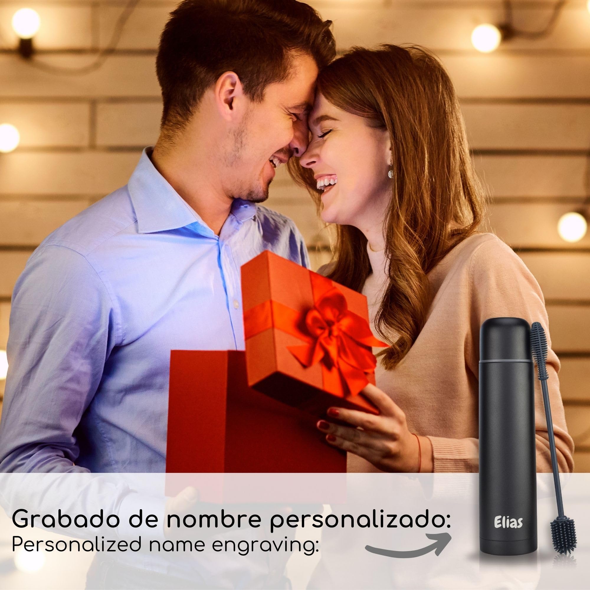 Milu Termo con grabado de 1 L, 750 ml, 500 ml, idea de regalo, regalo personalizado con nombre de Navidad para hombres, mujeres, mamá, papá, novia, (500 ml + grabado)