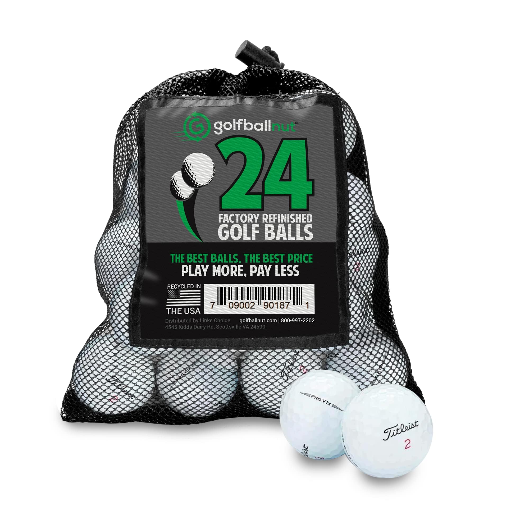 GolfBall Nut Used and Factory Refinished for Titleist Pro V1x 2021 Mint 5A Quality White 24 Golf Balls Mesh Bag Included