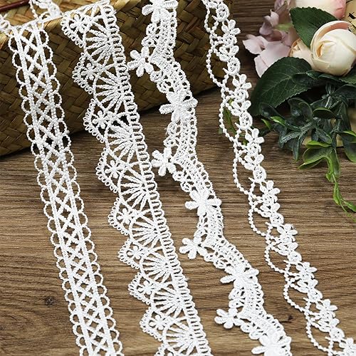 Miniatura 3 de Borde de encaje blanco de 20 yardas, manualidades, cinta de boda, cinta de flores, con 10 patrones (2 yardas cada uno), para costura, envoltura de