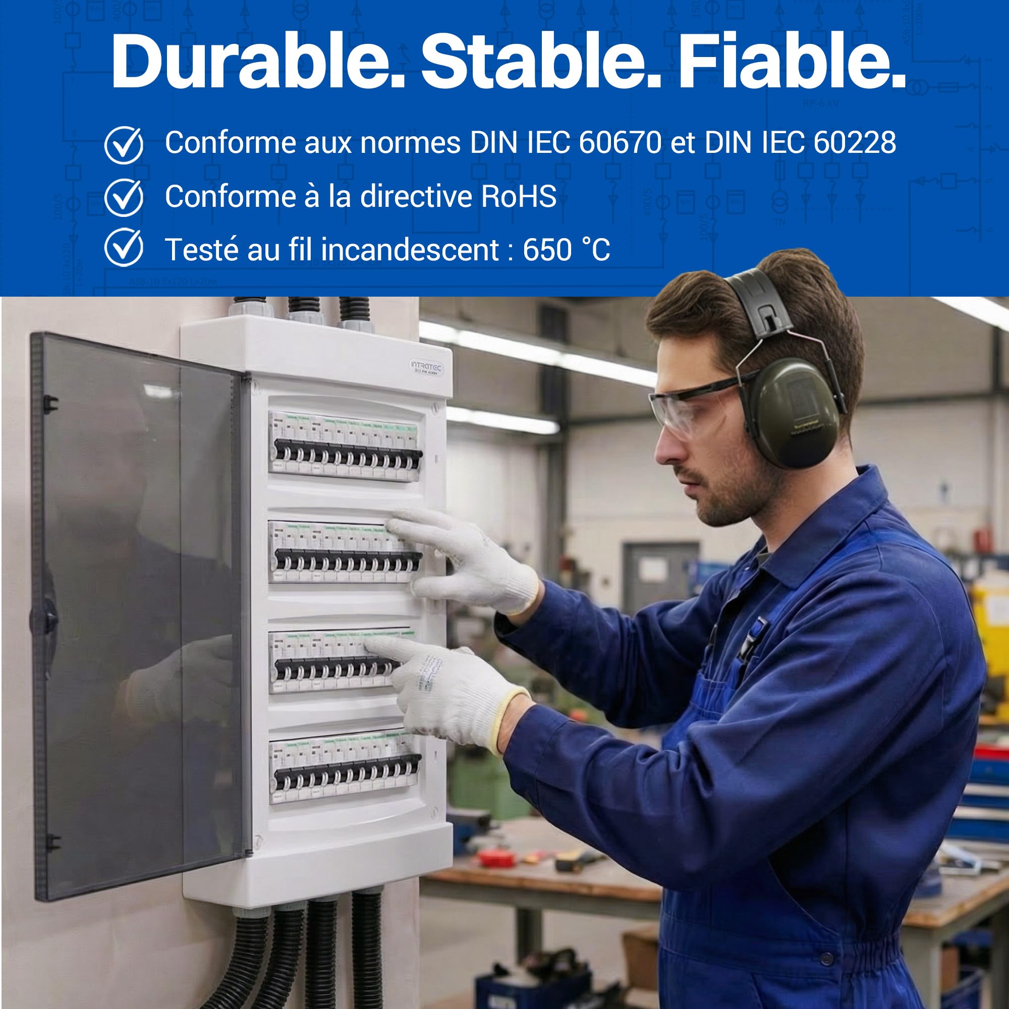 Intratec Coffret de distribution en saillie, IP40 – Boîtier de distribution intérieur, coffret avec porte transparente pour installation en pièce sèche, 4 rangées, 48 modules, 652 x 287 x 112 mm