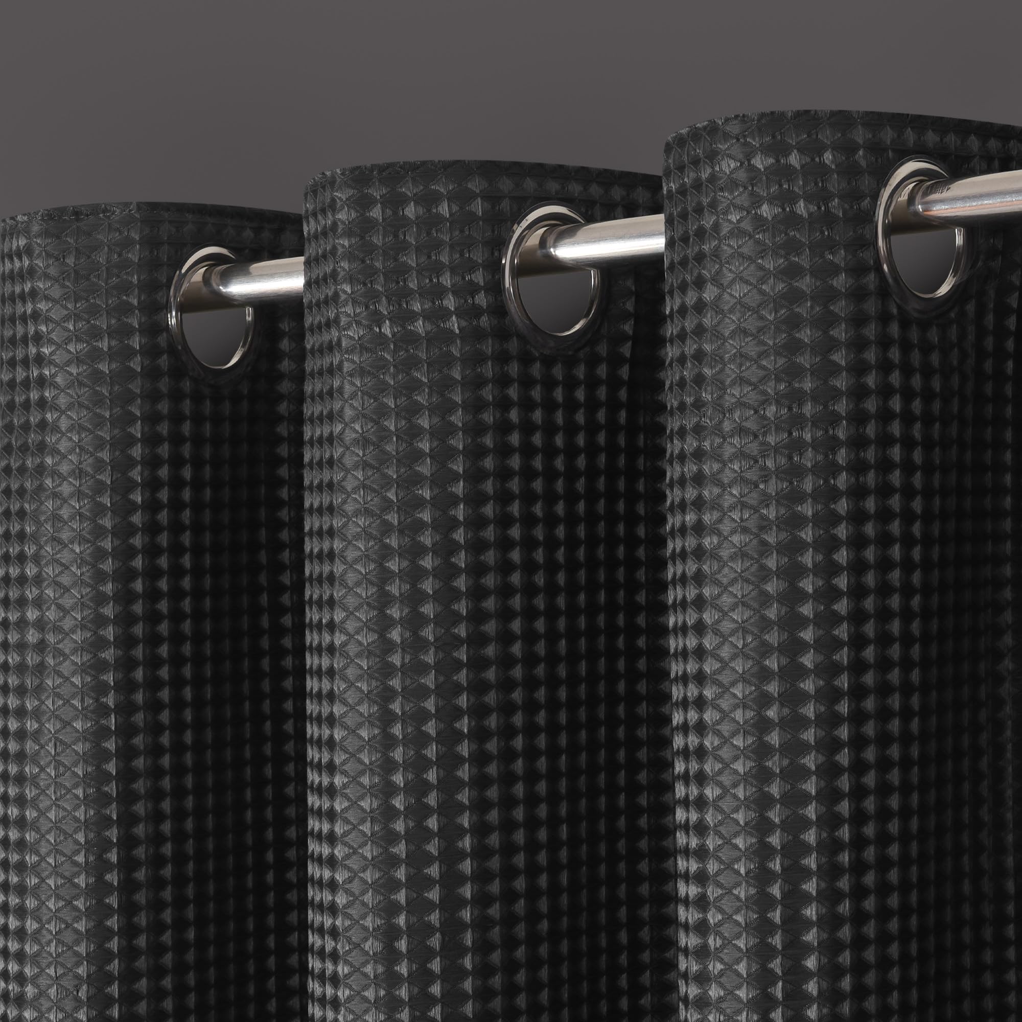 Velosso Waffle Thermal Total Blackout Curtains Ringtop Insulated Curtain Pair Waffle Jacquard Weave Texture (Charcoal Grey, W66 X L72)