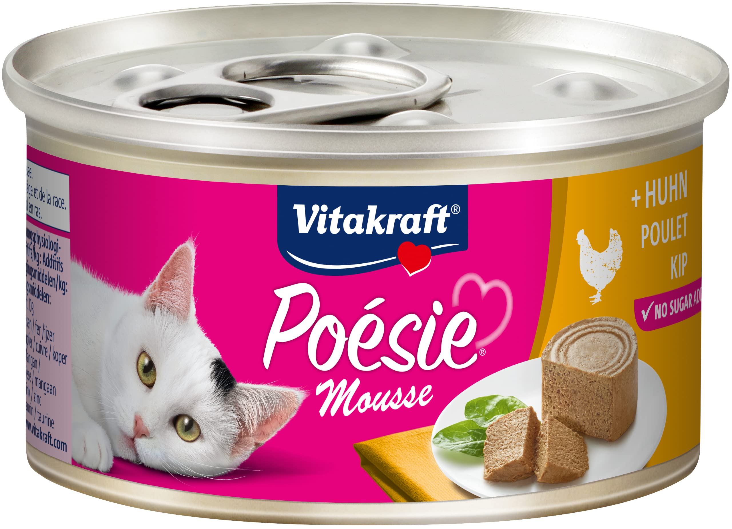 Vitakraft Poésie Mousse, alimento umido gatto, mousse ariosa, con pollo, senza l'aggiunta di zuccheri e cereali (12x 85g)