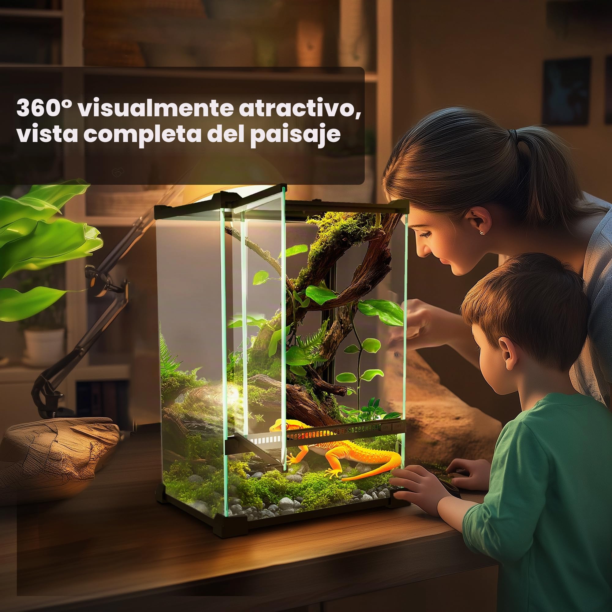 PawHut - Terrario de Cristal para Reptiles Vivarium 12 L de cría de Reptiles con Tapa de Malla metálica, para Ranas, Serpientes, Tortugas, 20 x 20 x 30 cm, Color Negro