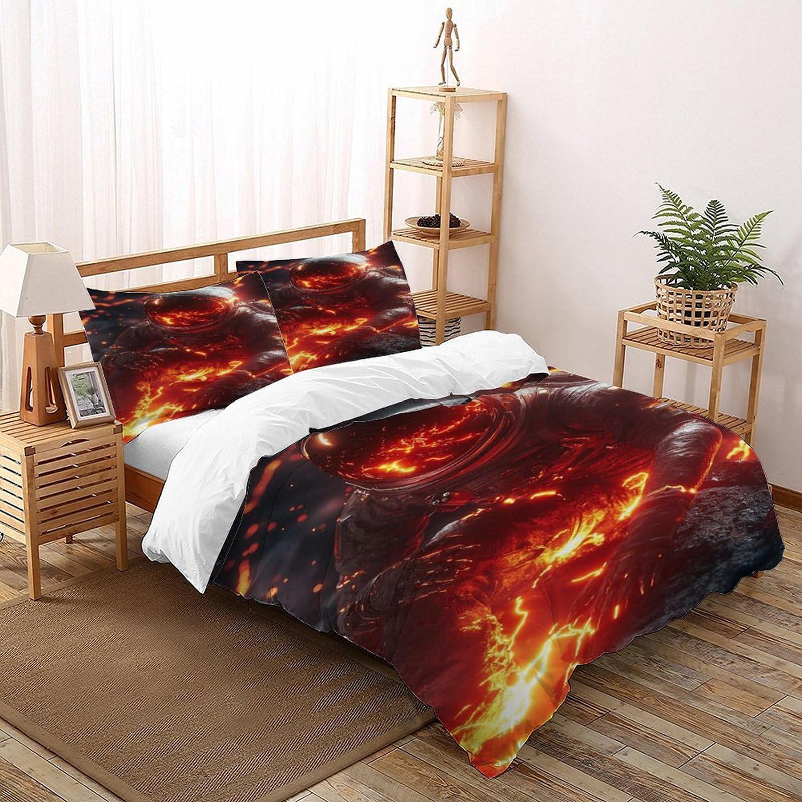 Housse de couette microfibre lit double thème astronaute et flamme