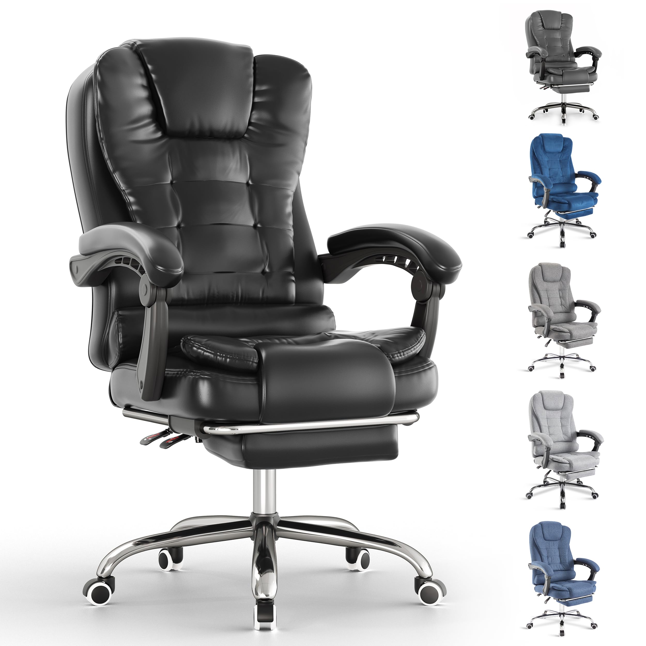 Blisswood Executive Office Chair with Footrest & Lumbar Support Ergonomic Recliner Computer Desk Chair Adjustable Back Rest Heavy Duty 360° Swivel for Home Office (Black)