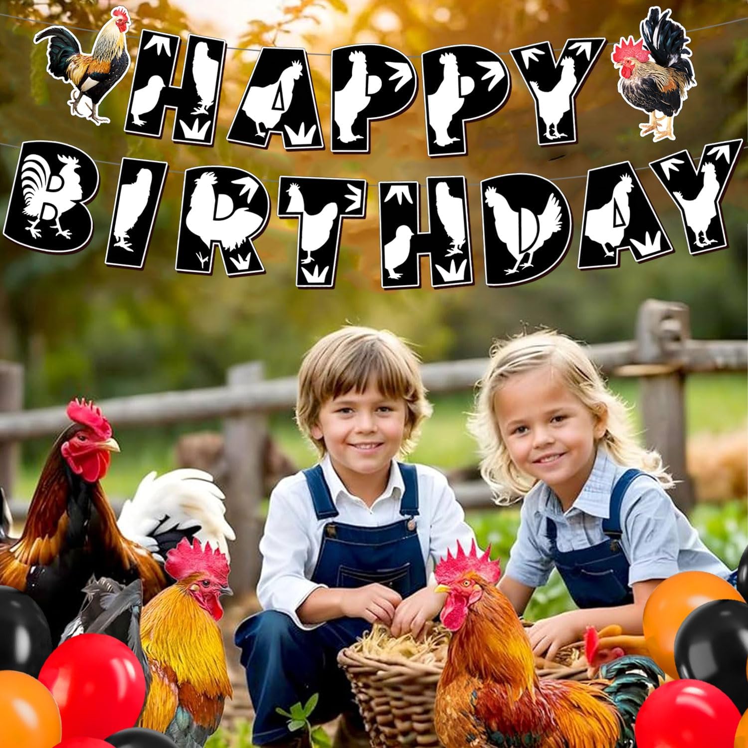 Rooster Birthday Party Supplies with 1Pcs Rooster Theme Banner,25 Pcs Caketoppers,18 Pcs Ballon for kids Rooster Birthday Baby Shower Party Decorations - Image 5