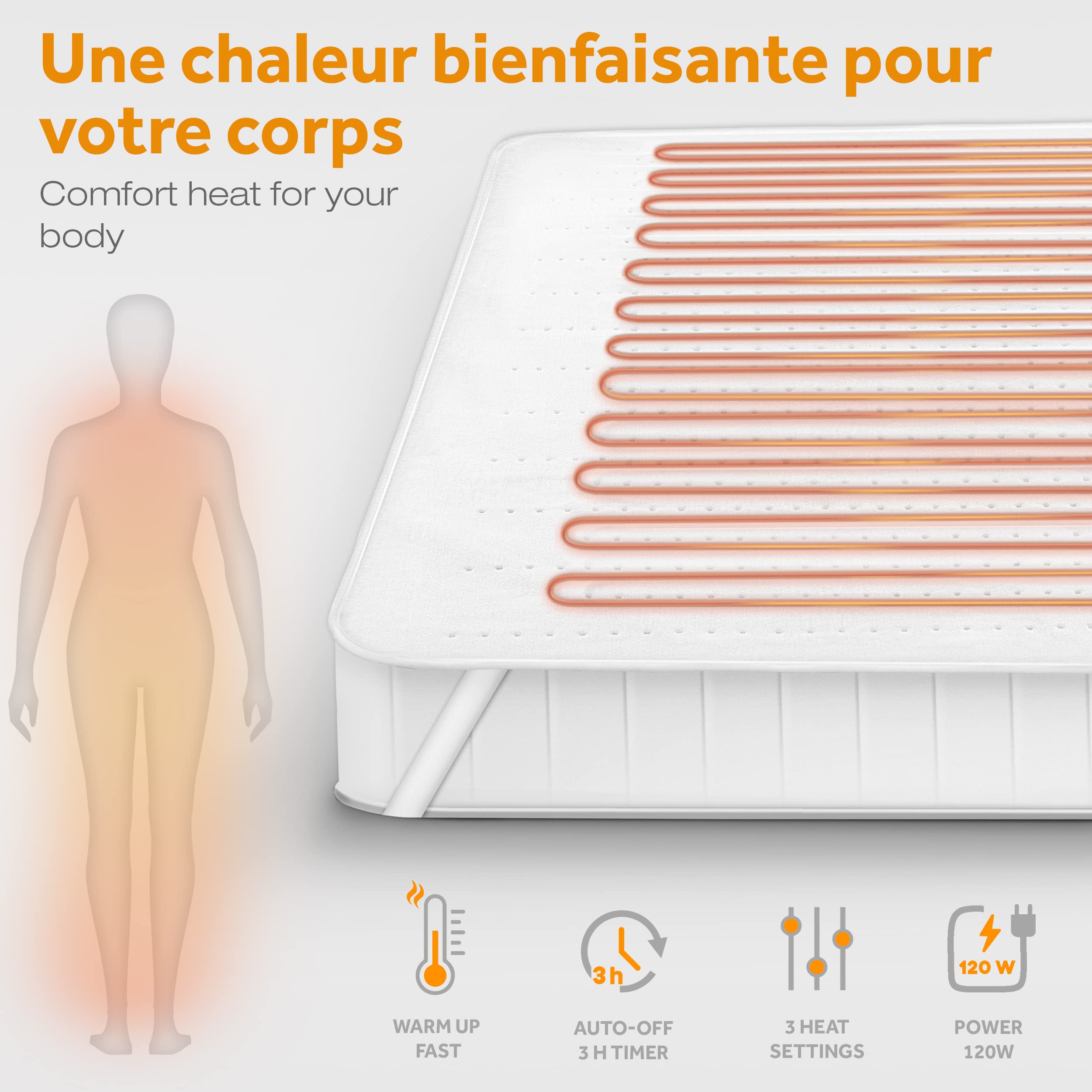 sinnlein Surmatelas Chauffant double Électrique 160x140cm avec Arrêt Automatique | Couverture thermique - 2 zones de température | Chauffe-matelas réglable à 3 Niveaux de Températures