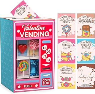 Valentine Vending Machine Box with 25 Valentine Cards for Kid, Red and Pink Valentines Boxes for Kids Classroom, DIY Valentines Mailbox for Cards in Classroom for Boys Girls