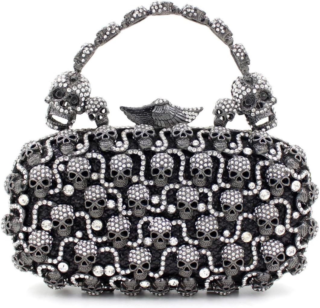 Chirrupy Chief Skull Purses And Handbags For Women Bling Crystal Clutch Evening Bag (Black)