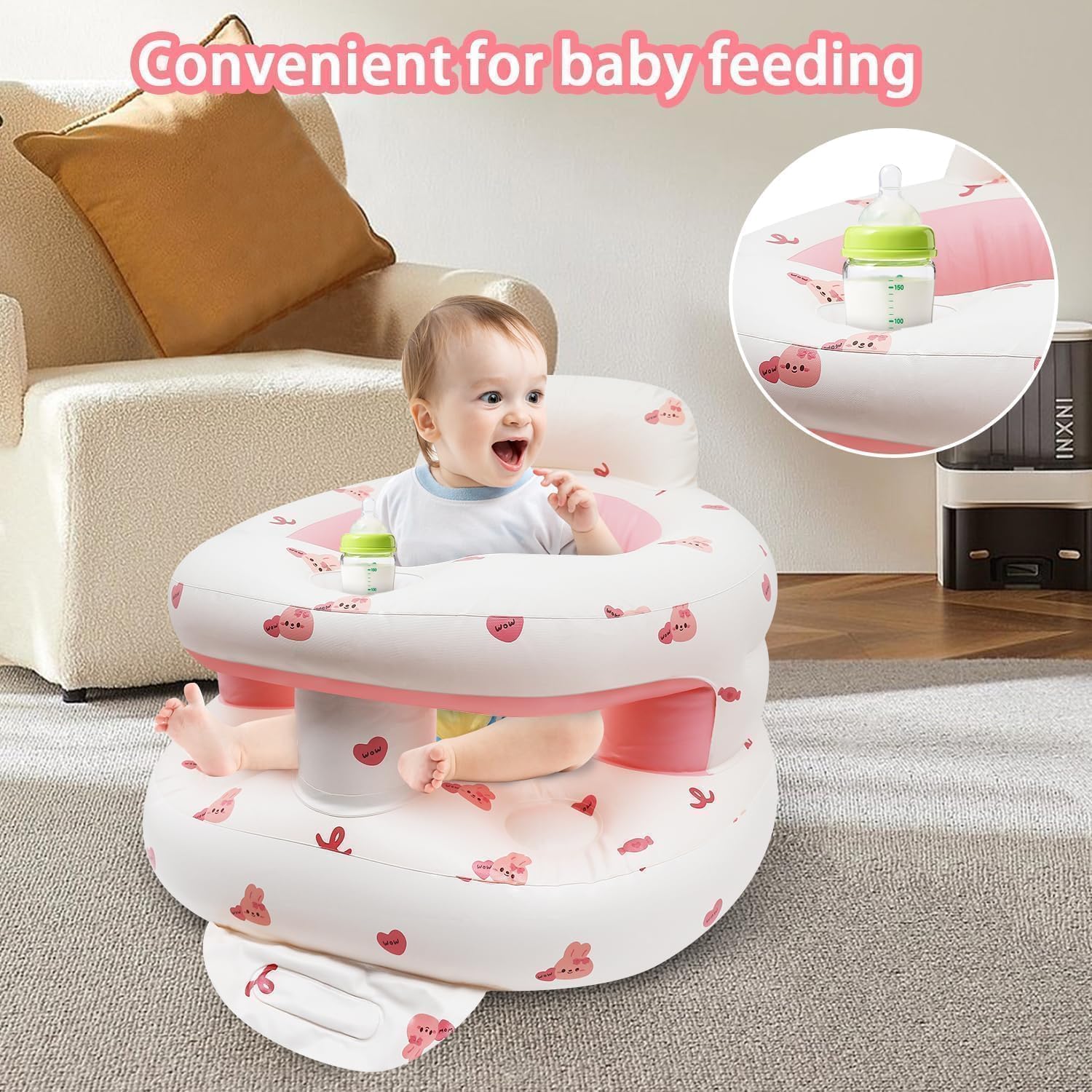 Aufblasbarer Sitz Baby für Babys ab 3-36 Monaten, Faltbarer Aufblasbarer Inflatable Baby Seat mit Integrierter Pumpe, Toddler Sitzhilfe (Kaninchen)