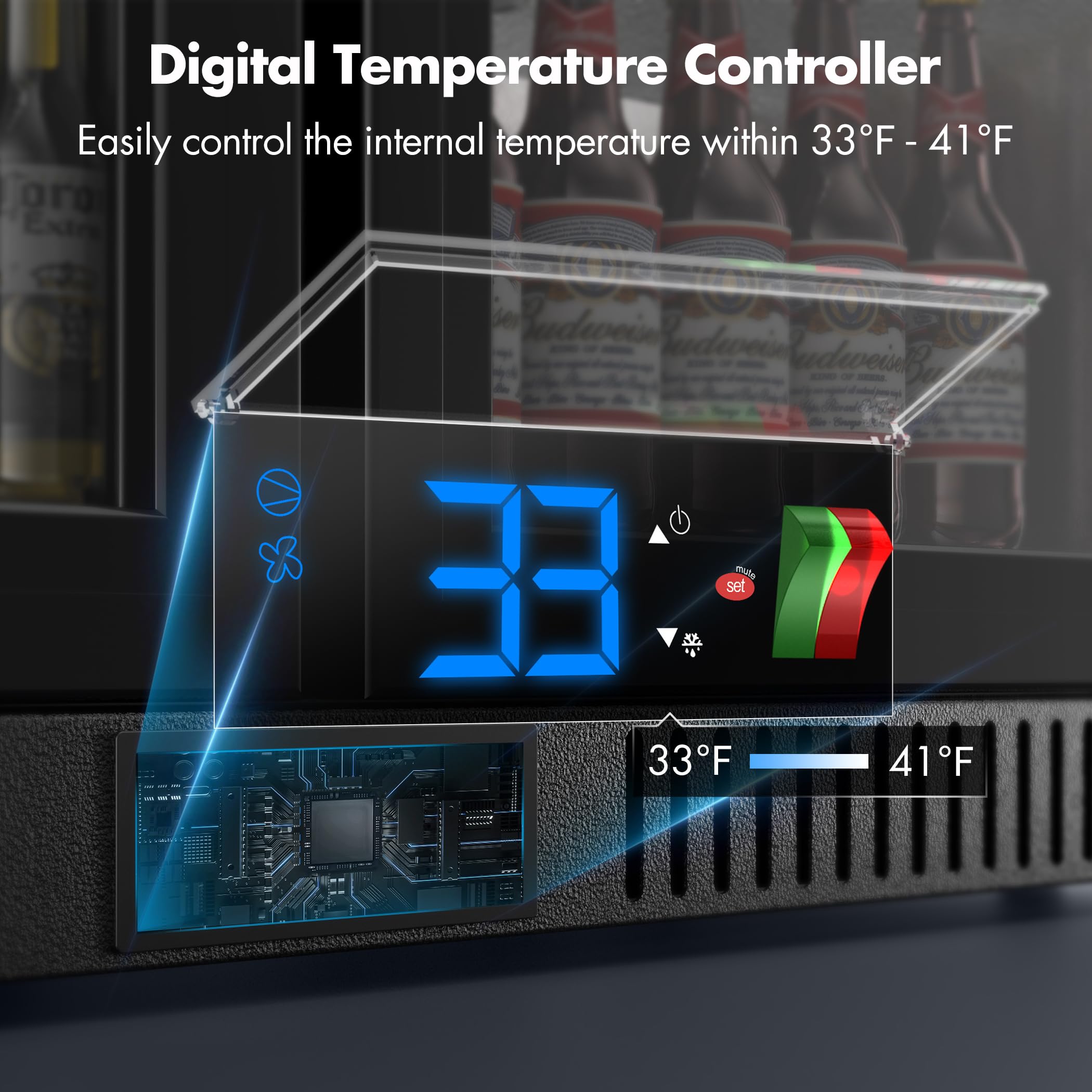 COOLSKI Back Bar Cooler Commercial Undercounter Refrigerator With 2 Glass Door, Bar Beverage Refrigerator For Beer Soda Wine 7.0 Cu.Ft. Capacity LED Lighting Etl Nsf Approved, Black on Fridge.com - View 6