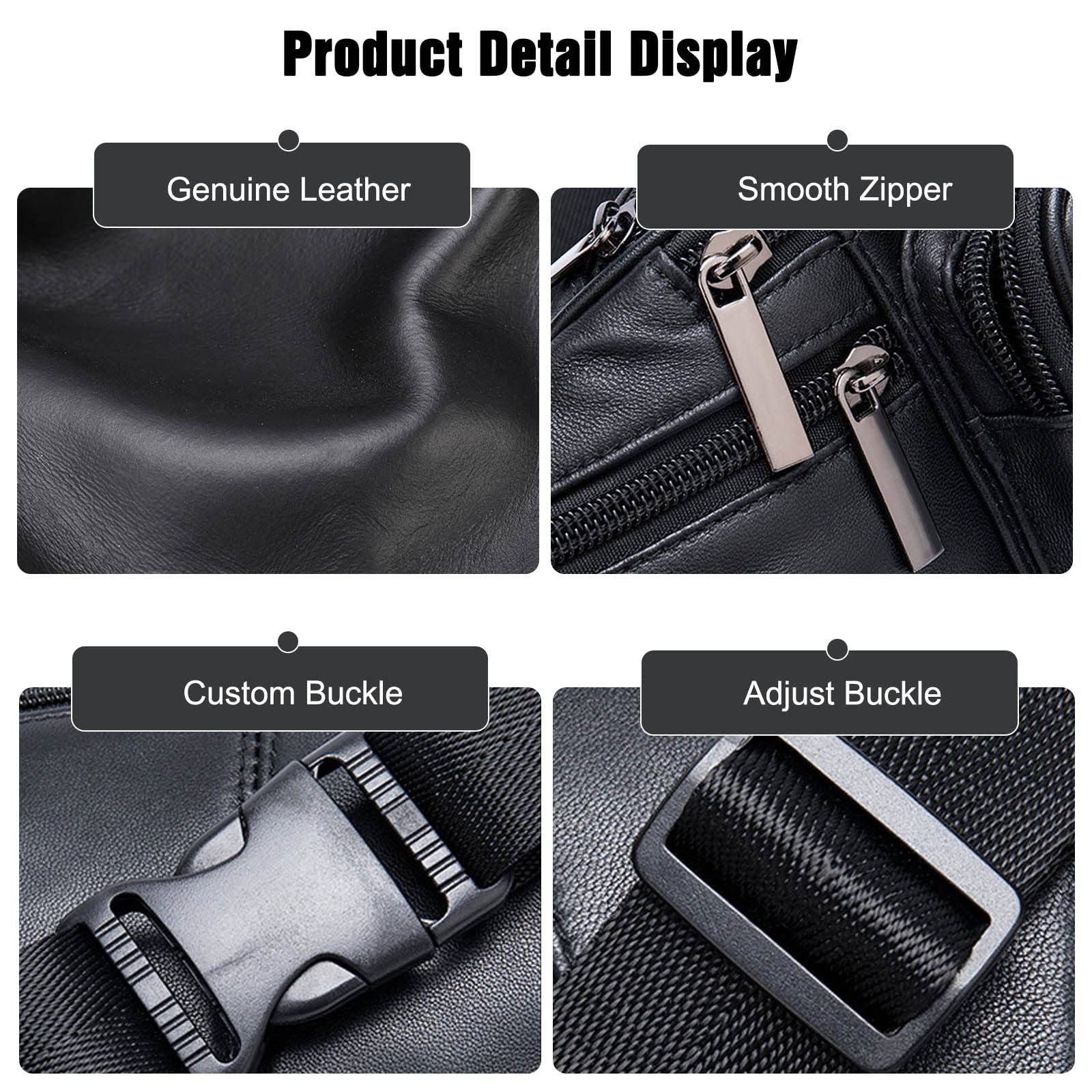 FANDARE Riñonera Mujer Hombre Cuero Bolso Hombro Bolsa de Pecho Retro Bolsa Cruzada Bandolera Impermeable Bolsos Bandolera Excursionismo Bolsos Bandolera para Escolar Viaje Crossbody Bag Negro A