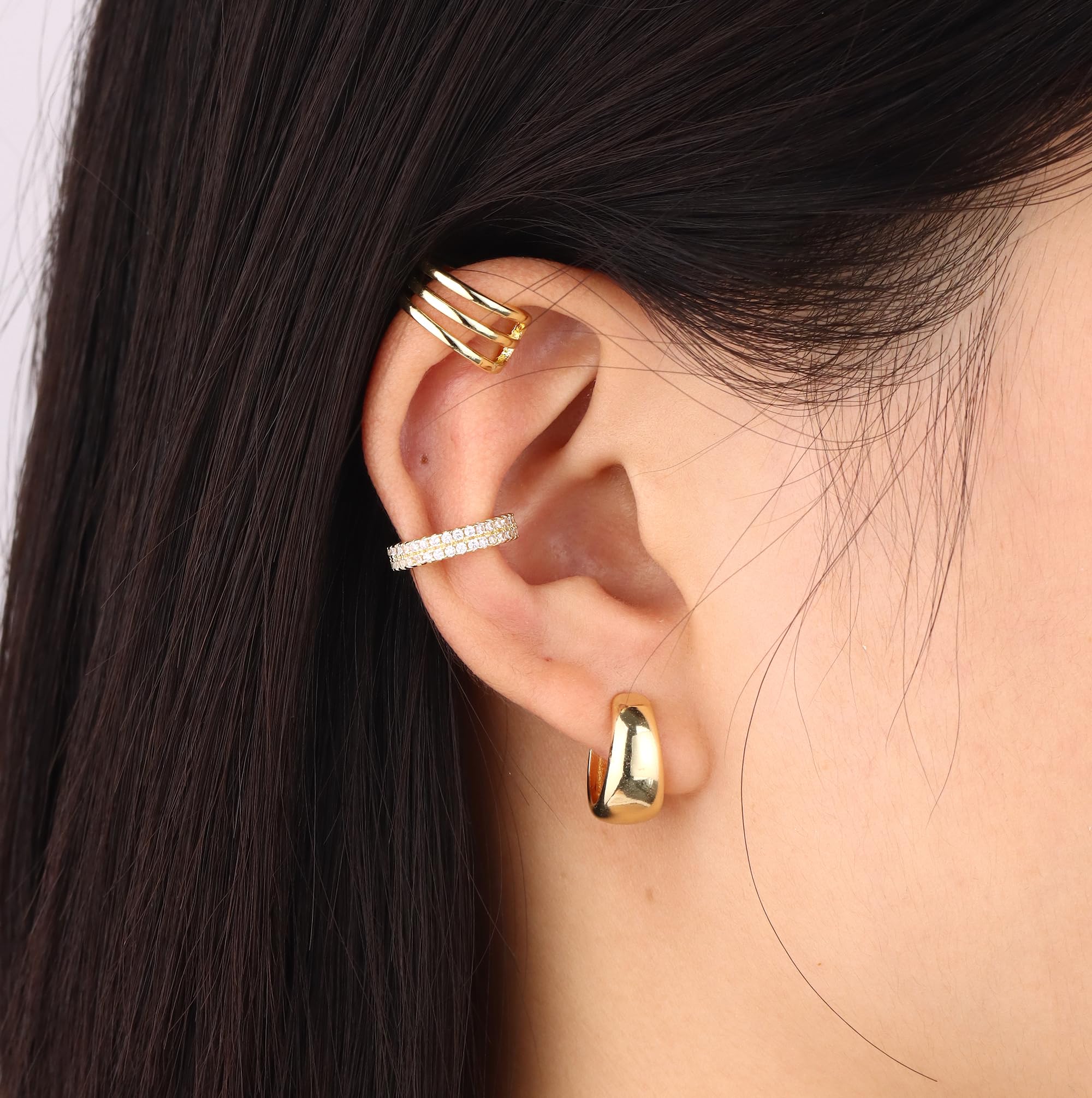 WAINIS 16PCS Ear Cuff Earrings for Women Non Piercing Gold Silver Ear Cuffs 14k Gold Tone Clip On Cartilage Earrings Lightweight Fake Earrings Set