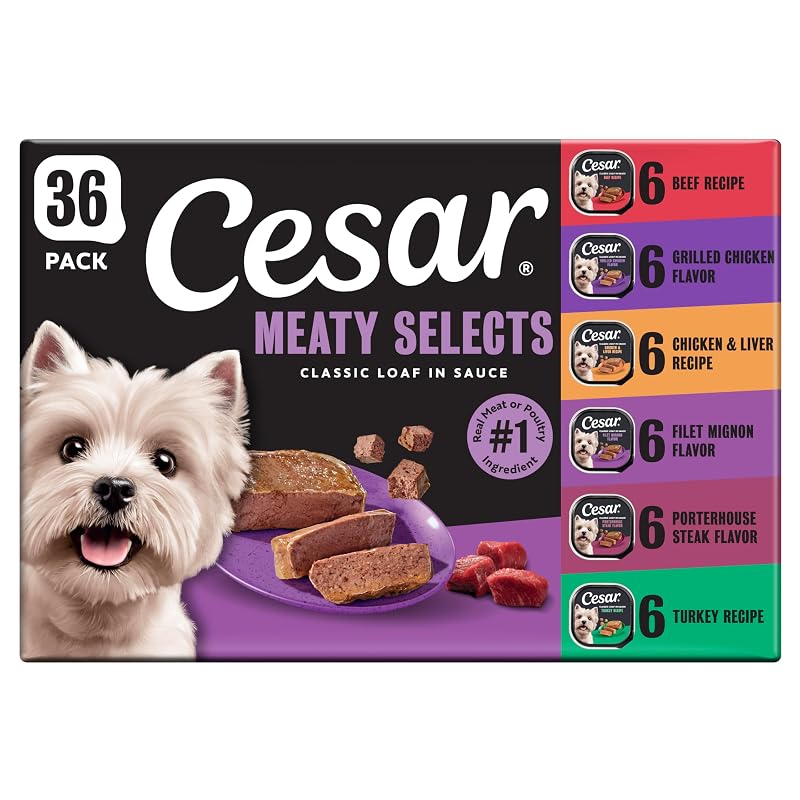 Ração úmida para cães Cesar Classic Loaf em molho, sabores Classics, 36 bandejas de 99 g