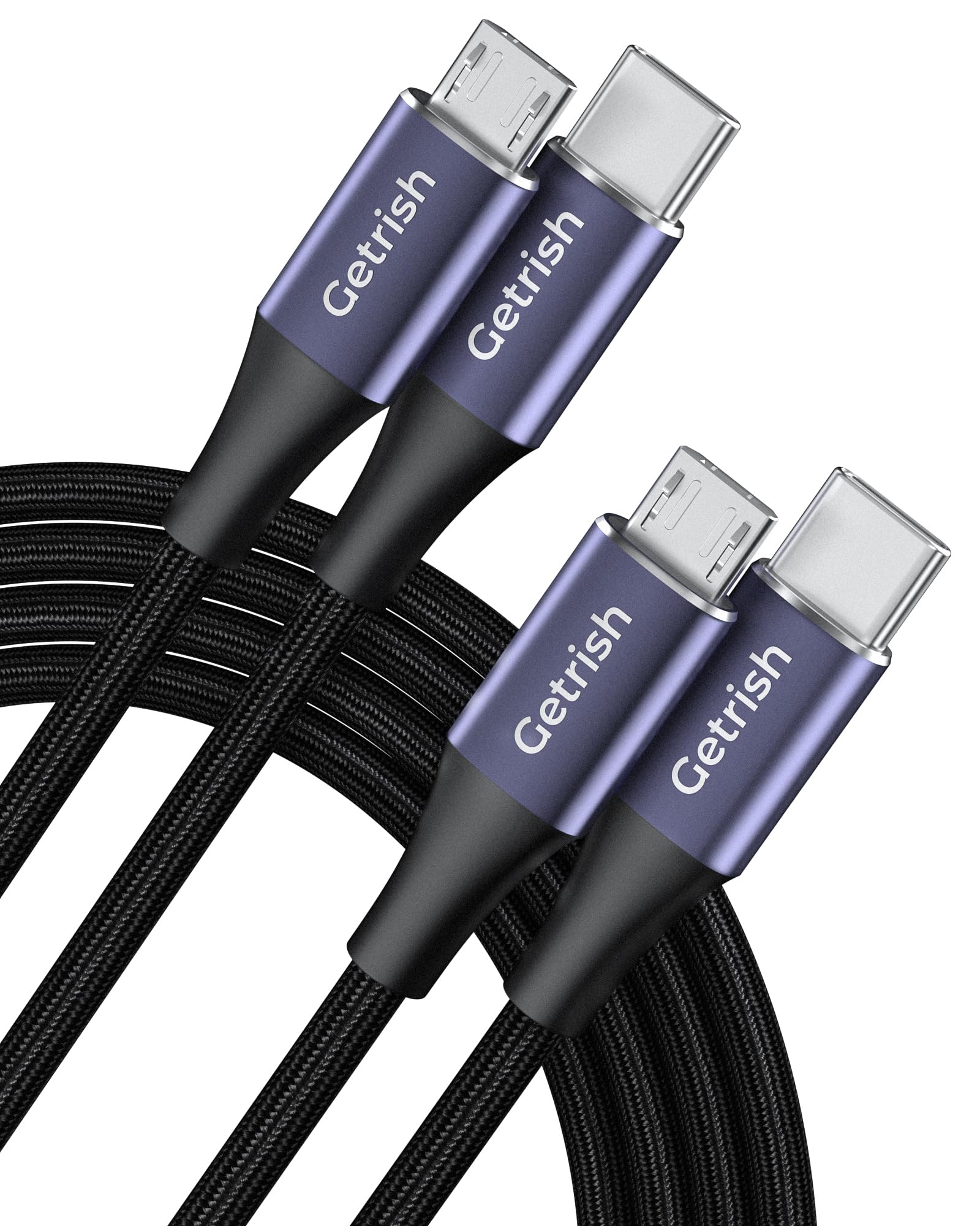 USB C to Micro USB Cable 6.6FT 2-Pack, Micro USB to USB C, Nylon Braided Type C to Micro Charger Cord Compatible with Kindle, PS4, Xbox One, Samsung