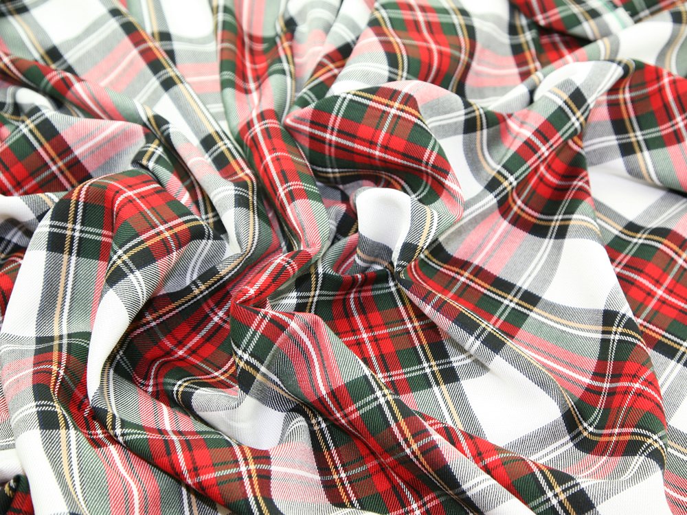58" wide Poly Viscose Tartan Dress Fabric Red White Green Check - per metre
