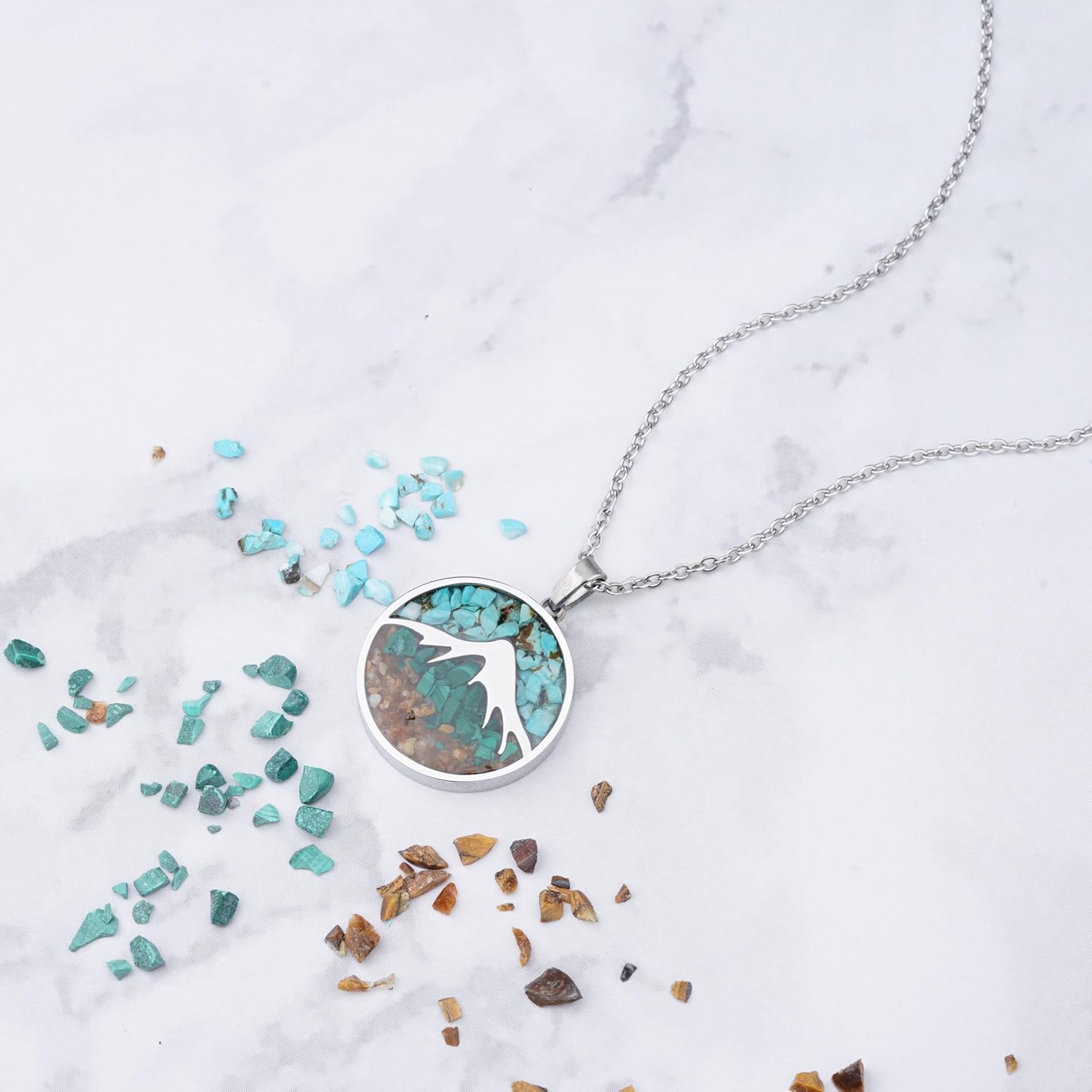 Lauren-Spencer Mountain Necklace for Women, Stainless Steel Pendant Necklace in Turquoise Sodalite Stone Chips, Dainty Nature Necklaces Jewelry Gifts for Skiers, Hikers, Campers, Climbers and Nature Lovers - Image 2