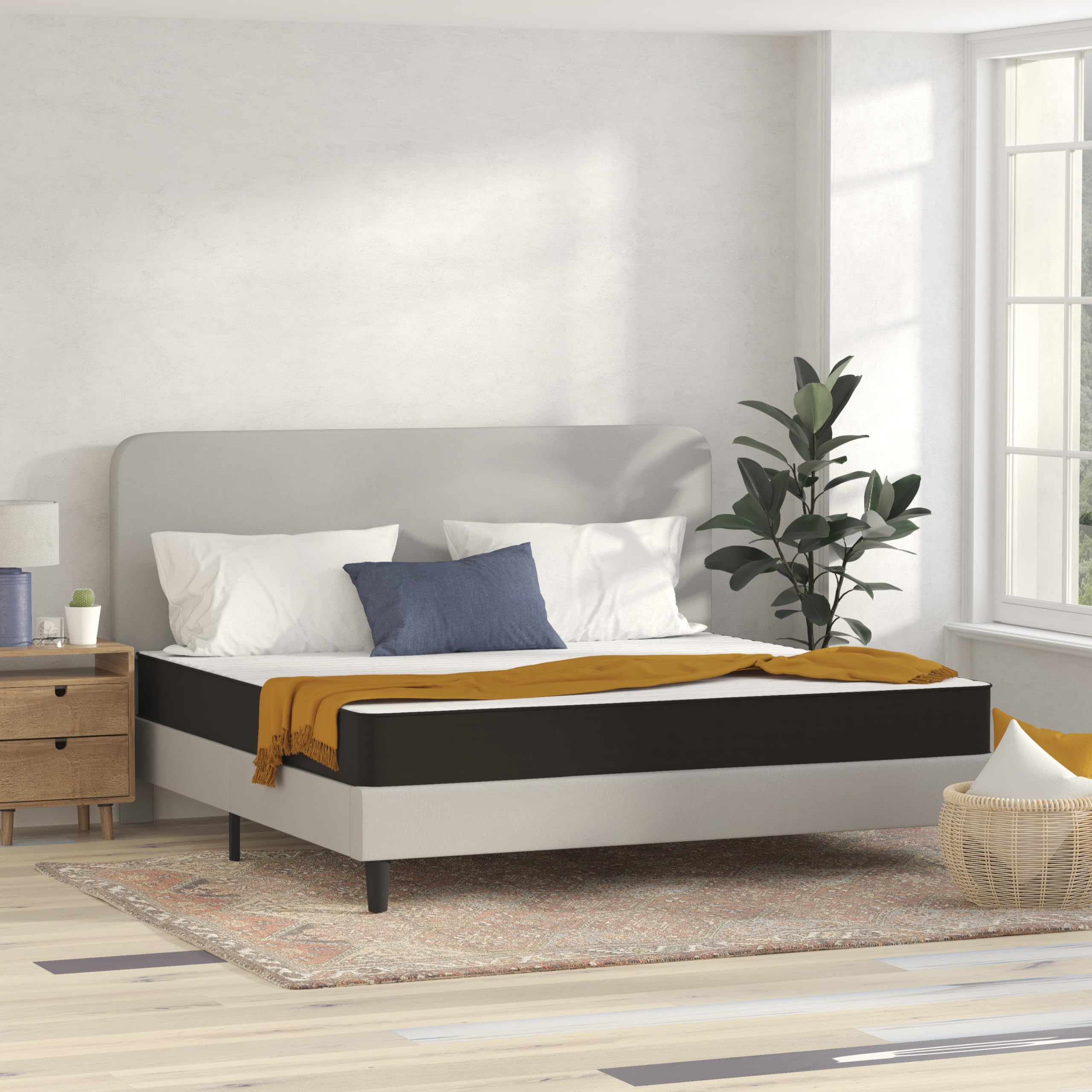 BizChair 8 Inch CertiPUR-US Certified Spring Hybrid Mattress, King Mattress in a Box