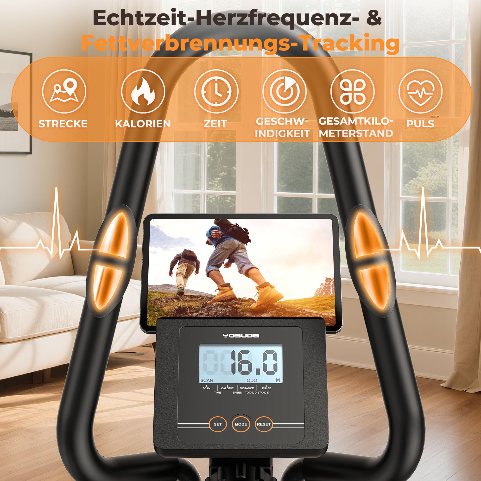 YOSUDA Crosstrainer 3-in-1 Ellipsentrainer Stepper Stairmaster 16 Widerstandsstufen 8kg Schwungrad Magnetisch