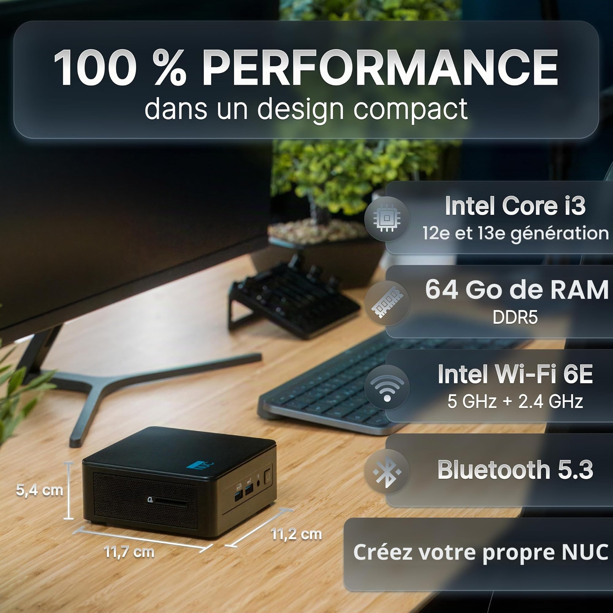 Pro • Mini PC Intel® Core™ i3 12ᵉ Génération • 6 Cœurs, jusqu'à 4,4GHz • 8 Go de RAM, 256 Go SSD • WiFi 6E • BT 5.3 • TB 4 • Windows 11 Pro • Micro-Ordinateur pour Maison et Bureau