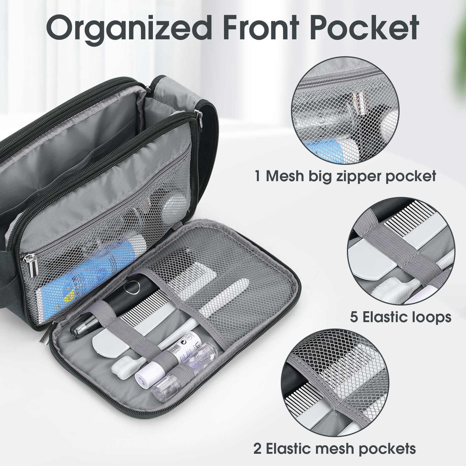 Wedama Neceser para hombre, bolsa de aseo de viaje de mano, bolsa de viaje impermeable para artículos de tocador, kit de viaje de poliéster grueso, bolsa de artículos de tocador para viajes, viajes de