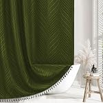 Siiluminisoy Dark Green Boho Shower Curtain Green Shower Curtain for Bathroom Fabric Tufted Chervon Textured Shower Curtains Elegant Cloth Shower Curtains Cute, 72" x72"