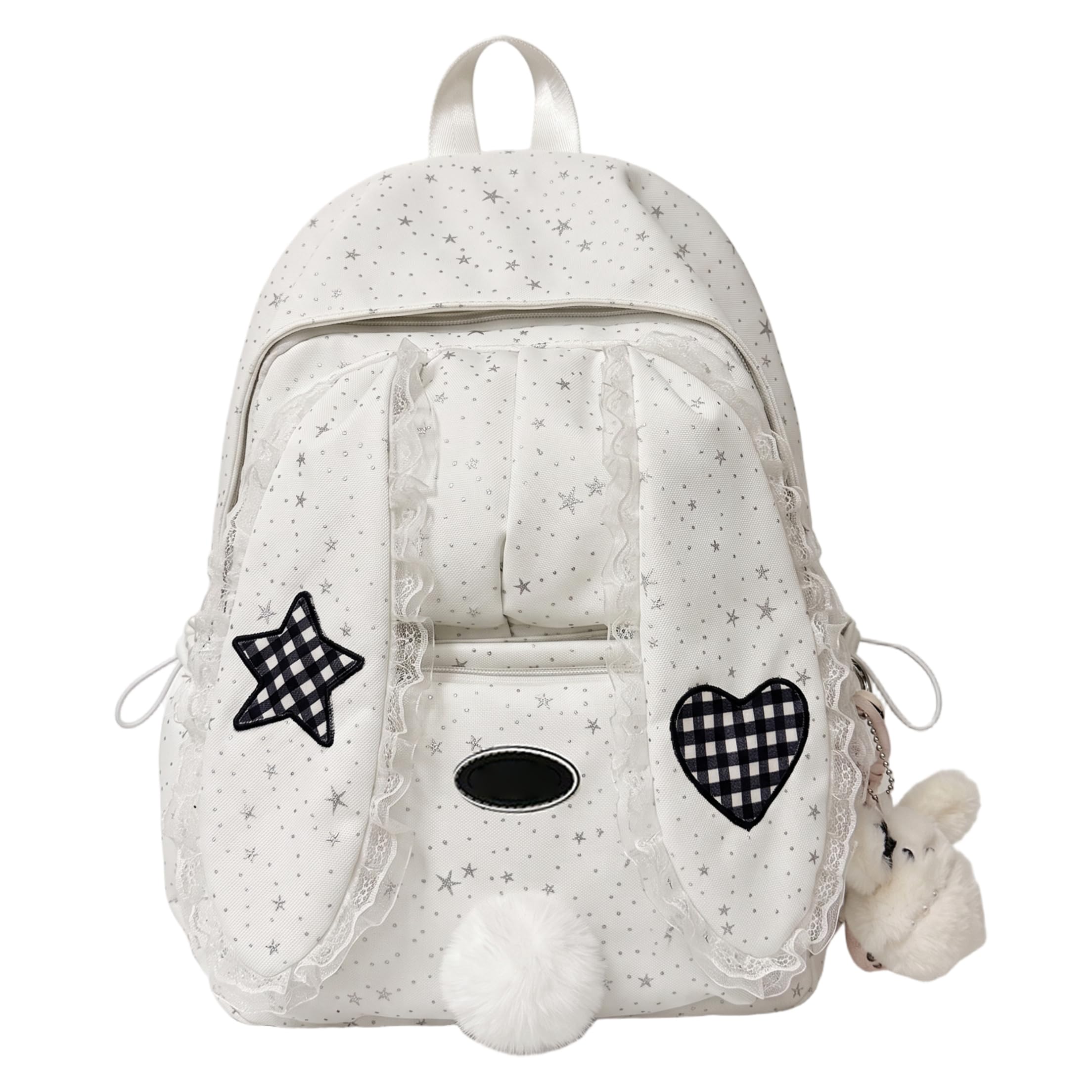 Mochila De Conejito Para Niñas, Mochila Escolar De Lunares De Encaje Blanco