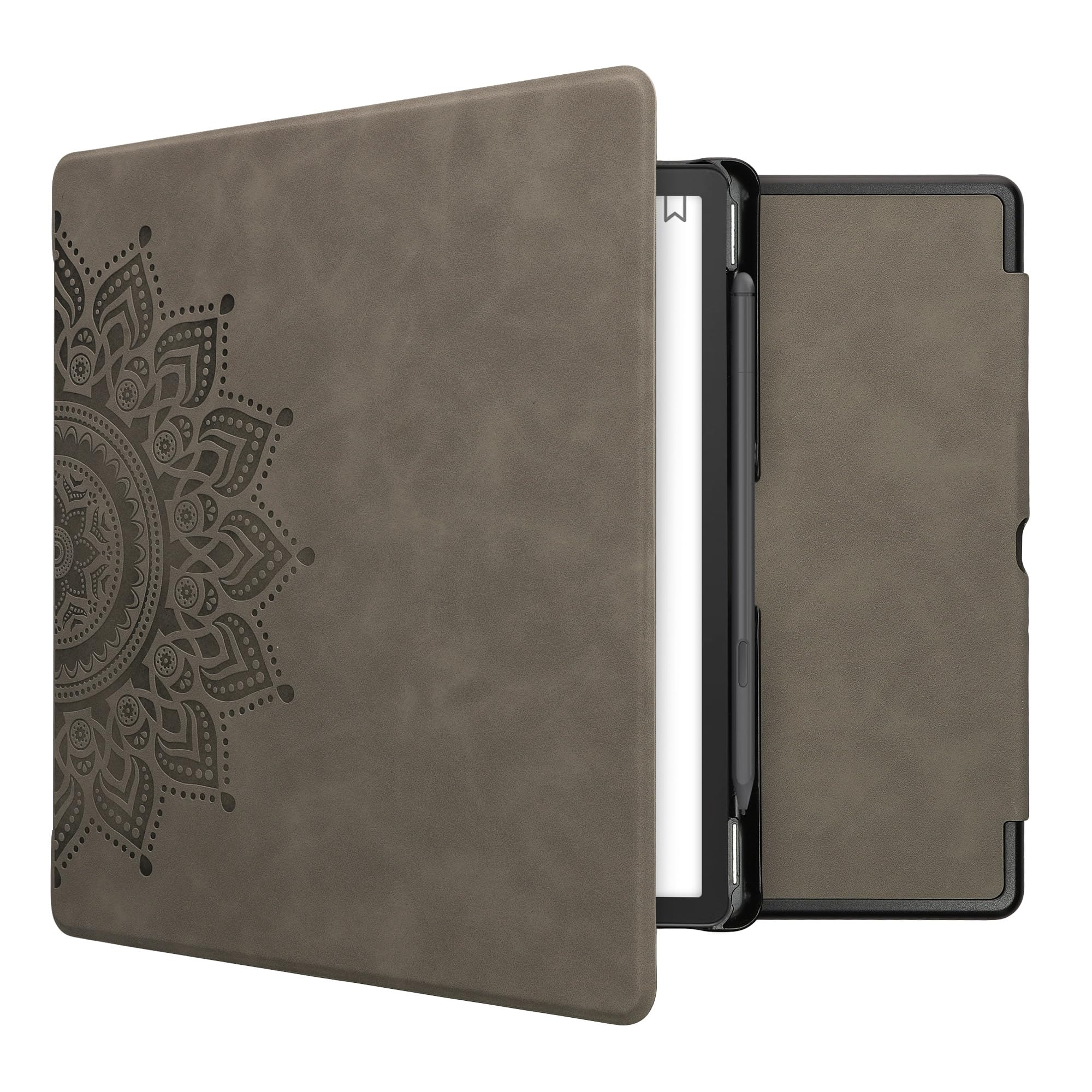 kwmobile Carcasa Compatible con Amazon Kindle Scribe (2022/2024) Funda - Funda con Tapa magnética de Cuero sintético - Gris