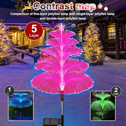 Miniatura 3 de WRRLIGHT 6 luces solares de árbol de Navidad para exteriores, impermeables, para árbol de Navidad, medusas, 5 capas, fibra óptica, 7 colores