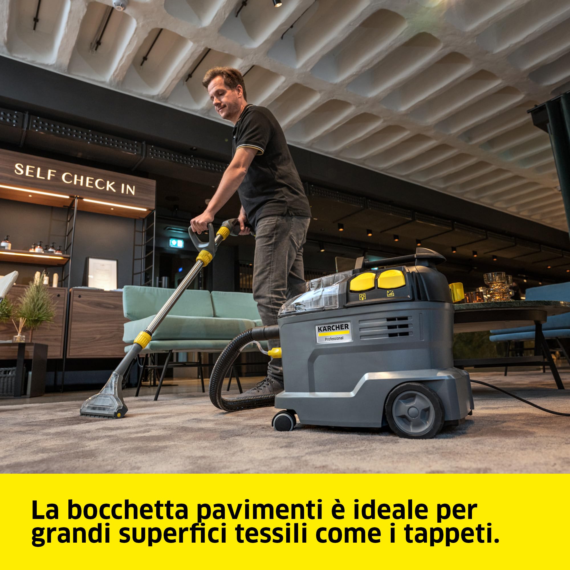 Kärcher Puzzi 8/1 Adv, potente per la pulizia di tappezzeria, rimozione delle macchie su superfici tessili, incl. bocchetta da 240 mm e tubo di aspirazione, antracite