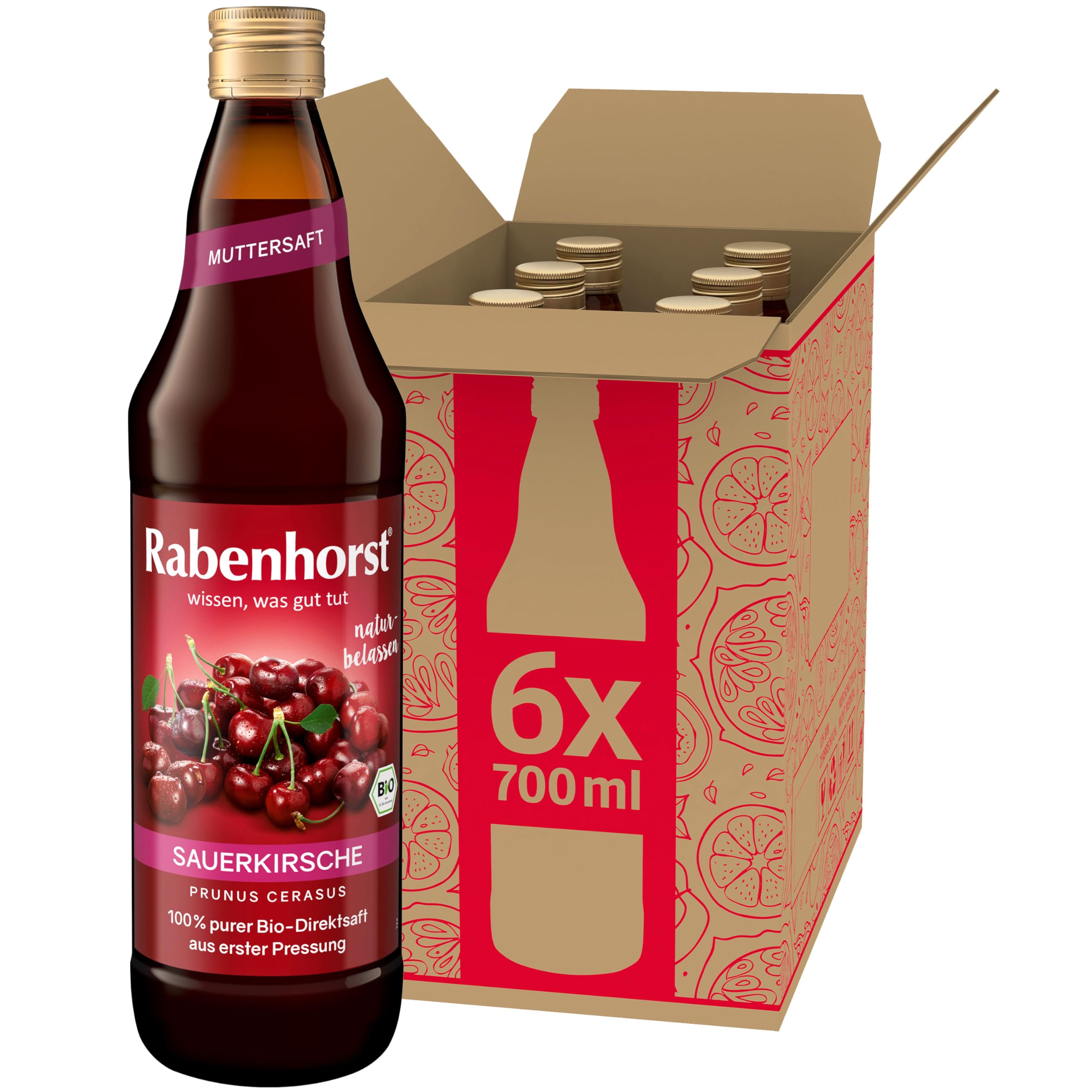 RABENHORST Sauerkirsche Muttersaft BIO, 6er Pack (6 x 700 ml) | 100 % purer Sauerkirsch-Direktsaft aus erster Pressung