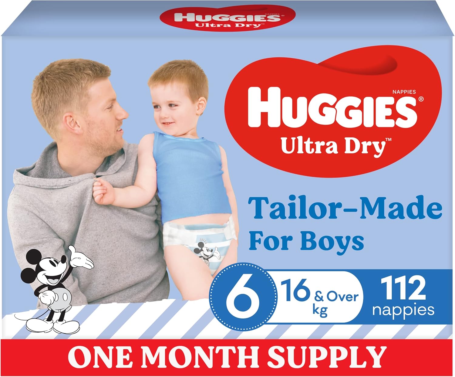 Huggies Ultra Dry Nappies Boy Size 6 (16kg+) 1 Month Supply 112 Count