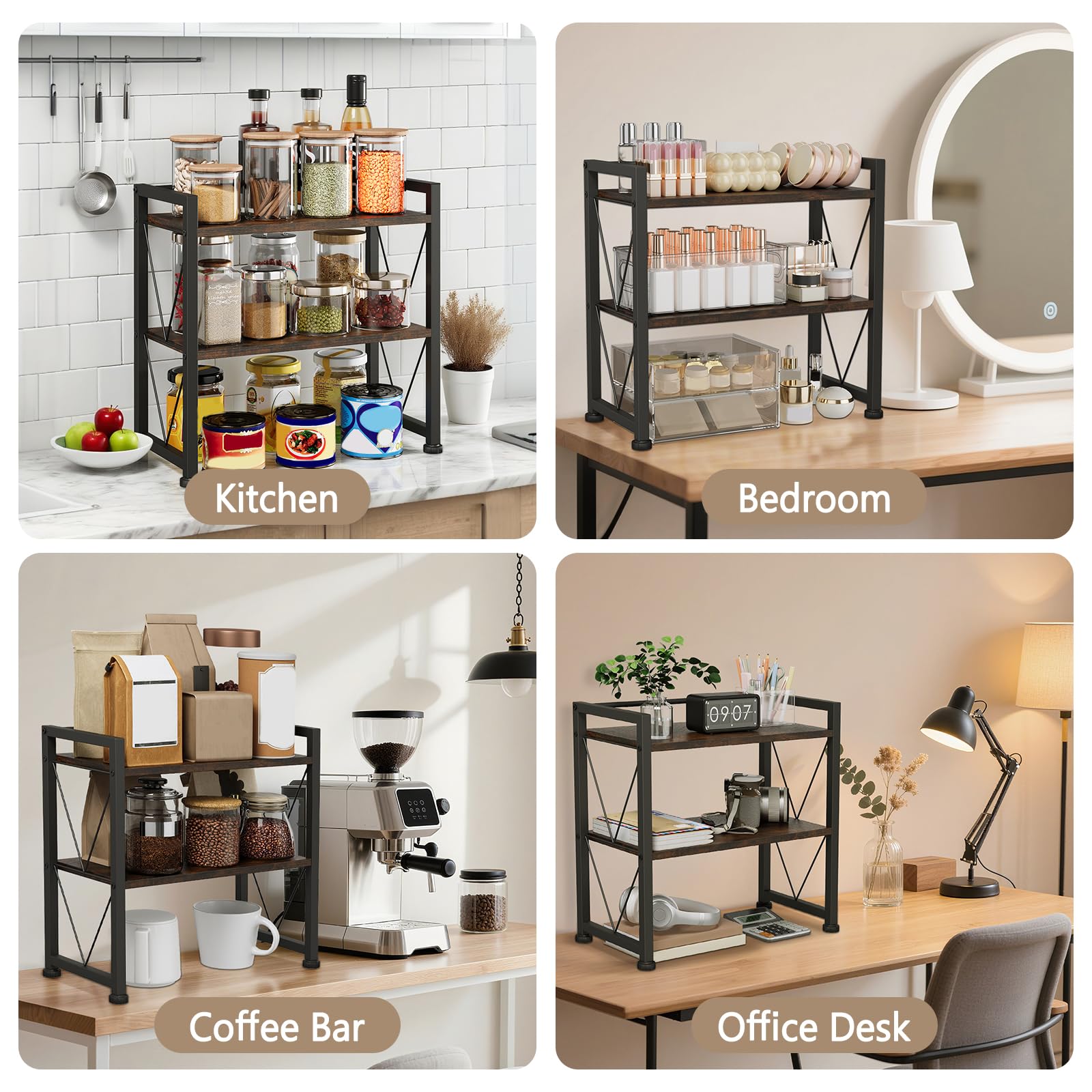 Organizzatore per Scrivania VSIWB in Legno, Mini Mensola da Tavolo, Piccola Libreria a Scaffali Aperti, Mobiletto Compatto per Ufficio e Casa 41x20x37cm (Marrone)