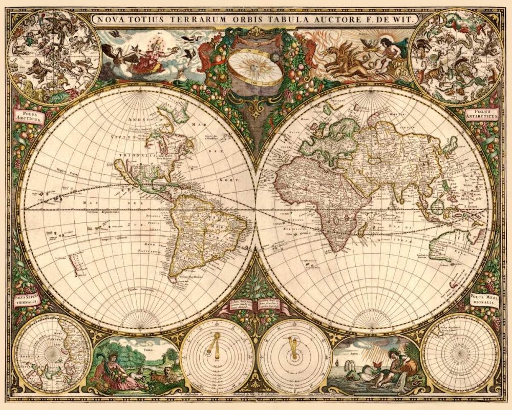 Art Print sur papier mat 220 gr- Carte du monde de Wit Frederick - Cartes horizontales - Cartes du monde - 24 x 31 cm