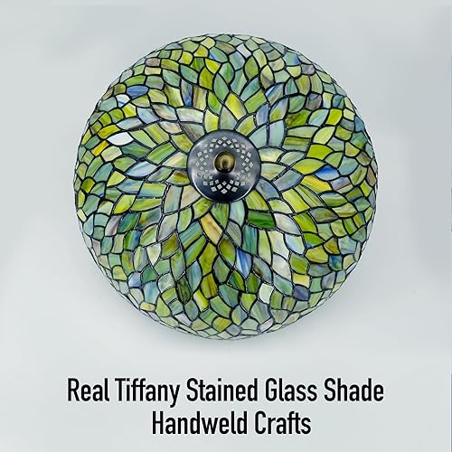Miniatura 3 de Tiffany - Lámpara de techo de glicina verde con vitrales, semi empotrada, 16 pulgadas de altura, 15 pulgadas, lámpara de techo Tiffany
