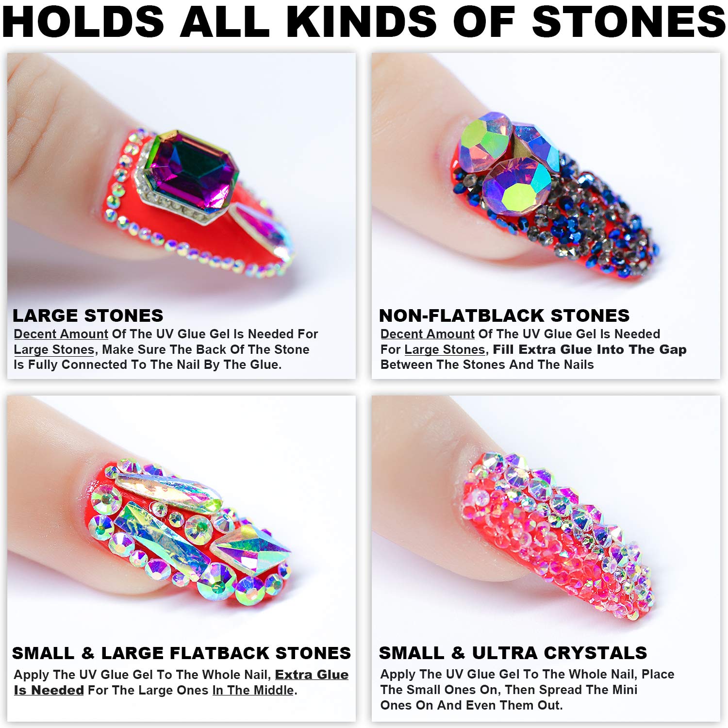 Amazon.com: 15ml NO Wipe Rhinestone Glue Gel Adhesive(LED Lamp Cure Needed)  + 3 Brushes Clear Resin for Bling Gem Jewelry Diamond Polish Decoration Nail  Art : Beauty & Personal Care