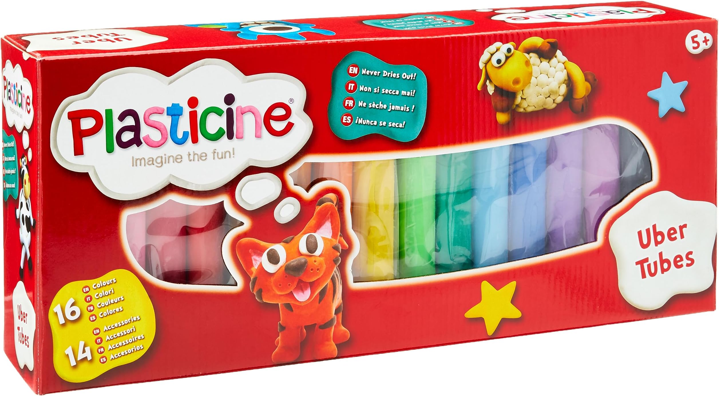 The Original, Uber Tubes Modelling Clay - 16 Vibrant Colours, Includes Cutters, Tools and Playmat, Never Dry's Out, Made with Non-Toxic Materials, Suitable for Ages 5 and Above