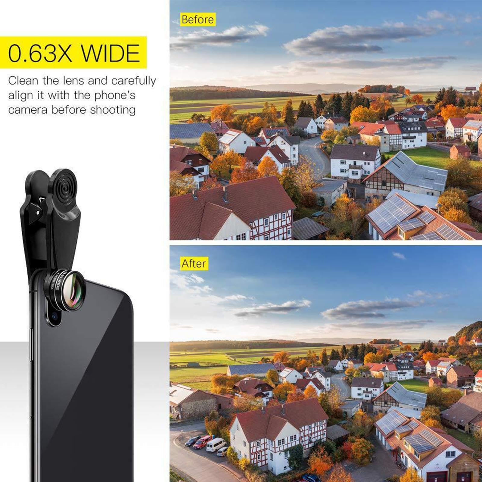Set di 2 per smartphone – Set di obiettivi per cellulare | macro vetro clip fotocamera | Strumenti universali per cellulare, grandangolare macro 198-Fisheye 198, alloggiamento in lega