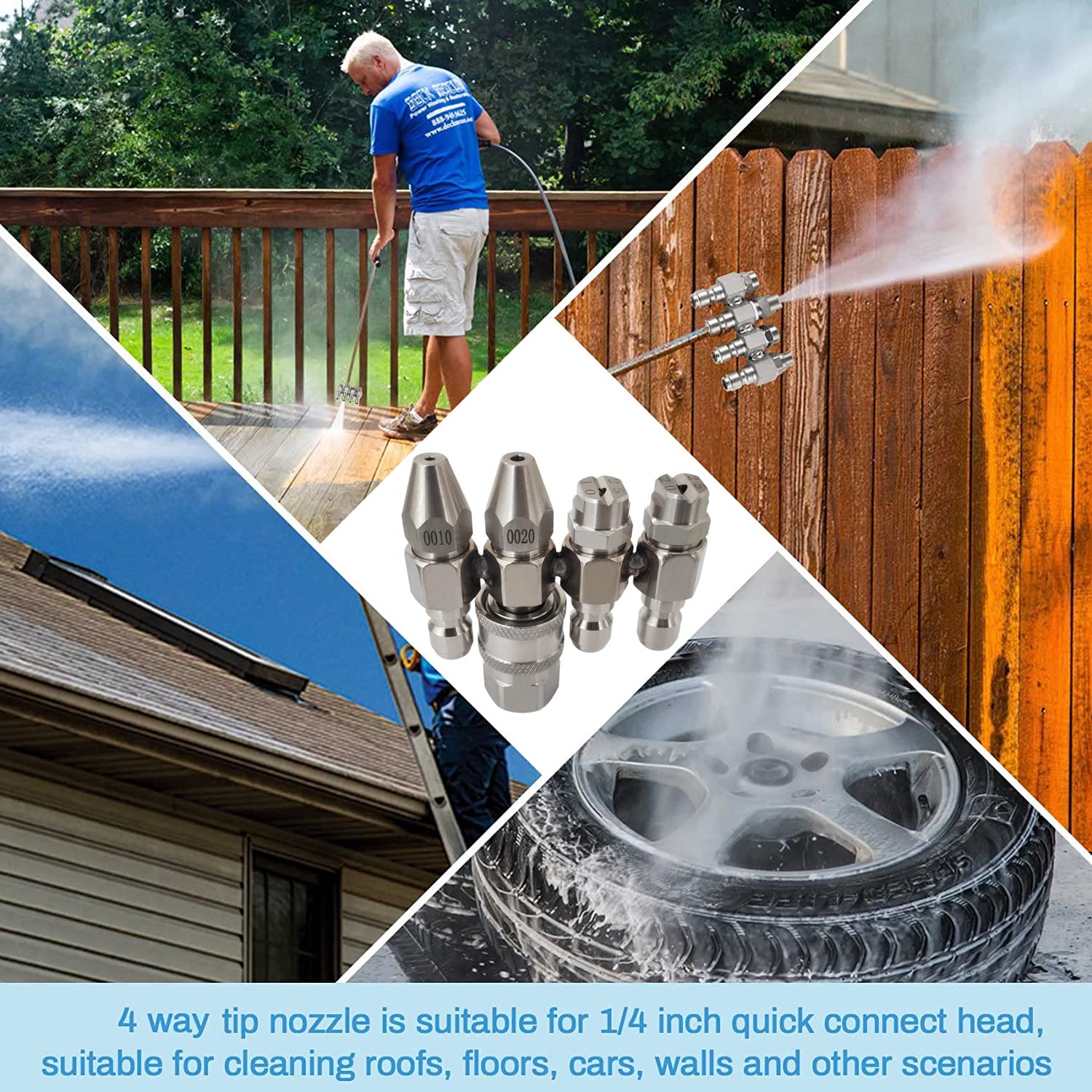 Jrod Pressure Washer Nozzle,J Rod Tip Washing Nozzle for 4 GPM Pressure Washer,4 Way Soft Wash Nozzle Kit 1/4