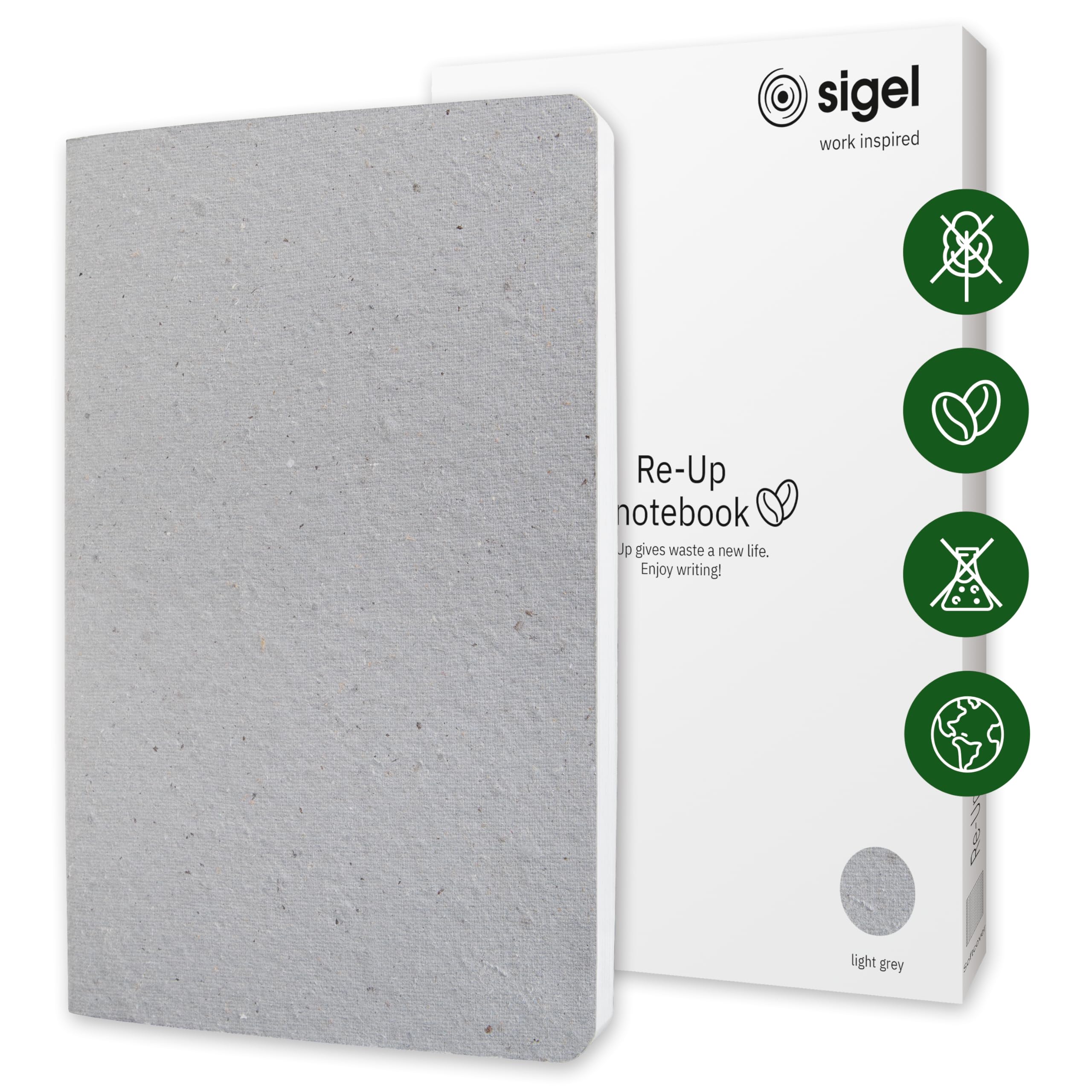 SIGEL RU101 Notebook Re-Up, Note Pads, Lined, 100 g/m², Approx. A5, Light Grey, softcover, 100 Pages, Sustainable