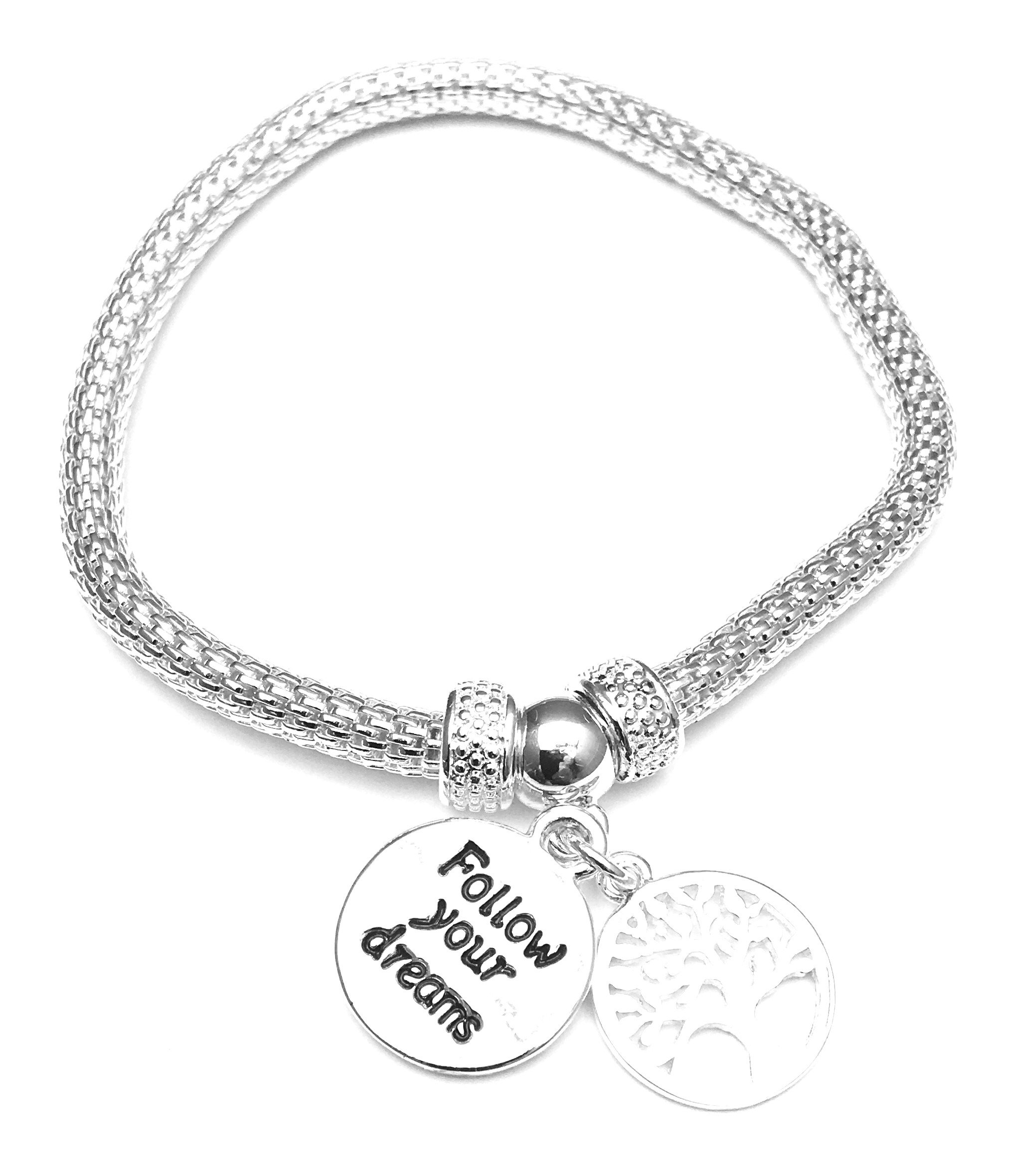 equilibriumSilver Plated Mesh Stretchy Tree of Life Bracelet Charm Dreams
