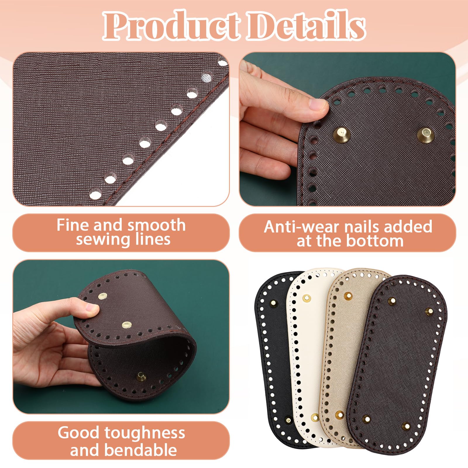 4 bases de bolsa para ganchillo, parte inferior de bolso para bolsas de ganchillo, parte inferior de bolso con agujeros, bolsa de ganchillo ovalada larga para tejer la base de bolsos de hombro (4