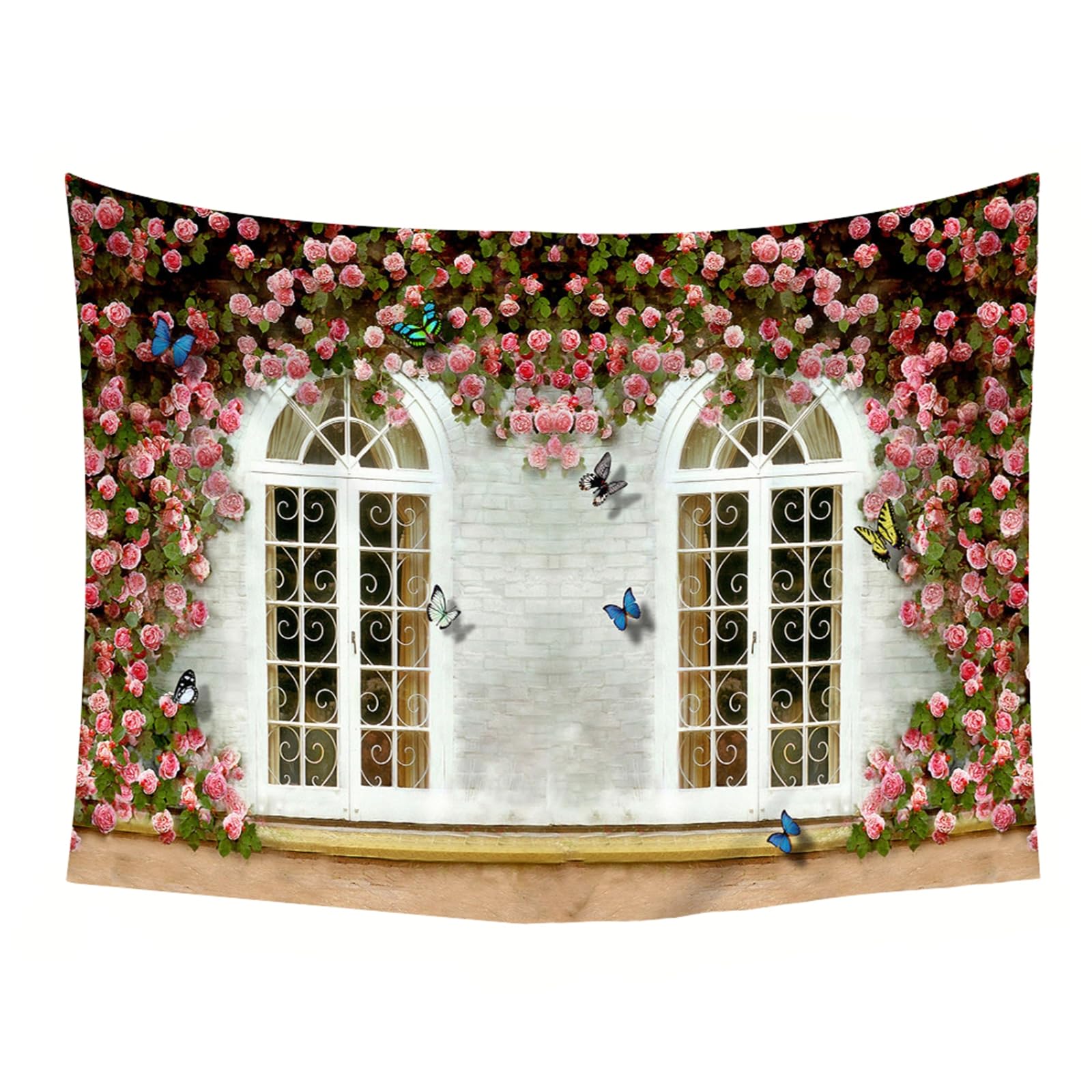RDSGYZ Dywan ścienny do salonu, duży, 300 x 256 cm, zasłona ścienna do użytku na zewnątrz z motywem Aesthetic 3D, kwiaty i motyle, dekoracja ścienna, do pokoju dziecięcego, sypialni